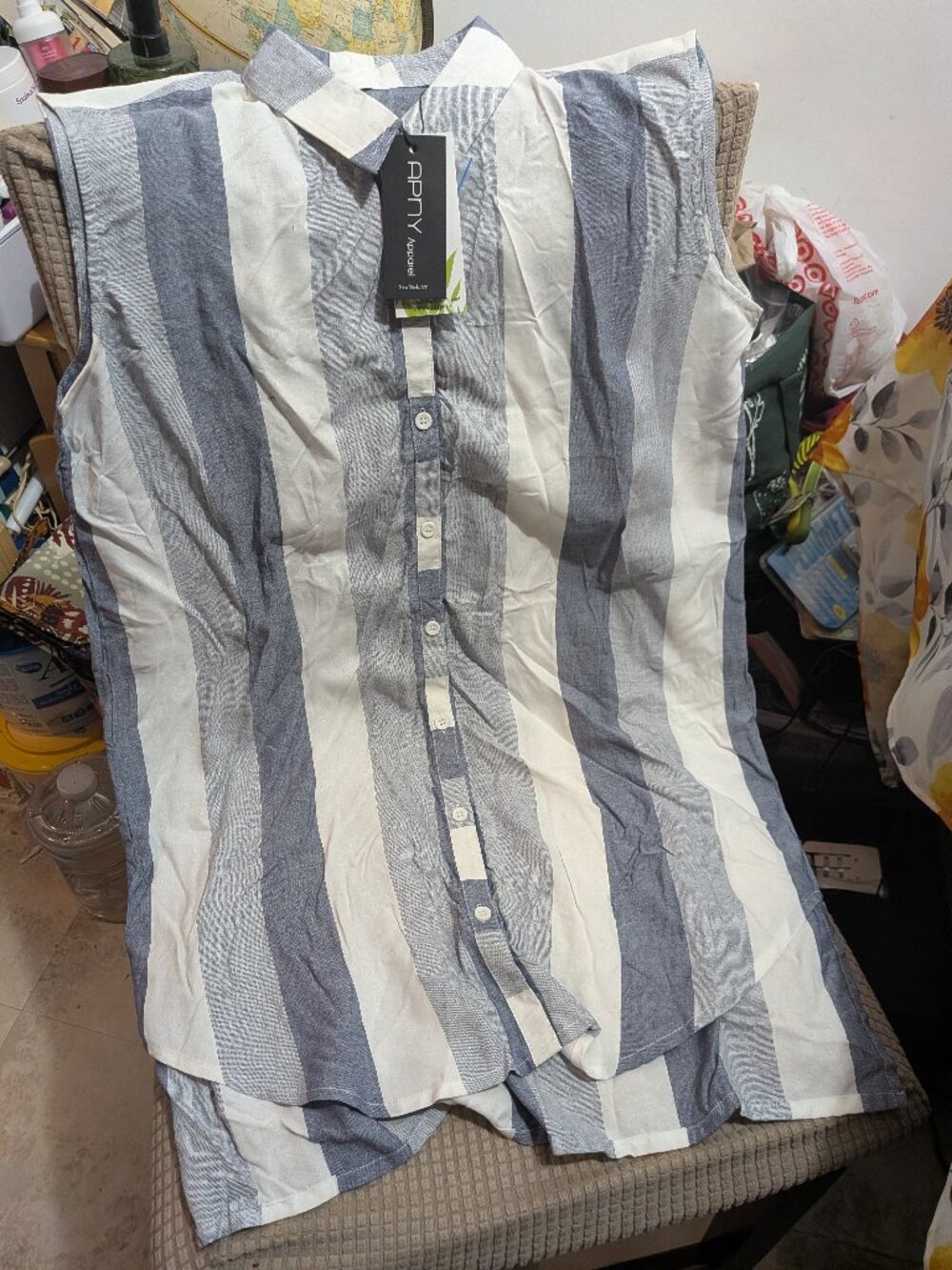 APNY Apparel Sleeveless Striped Button-Down Maxi Shirtdress - NWT Size XS